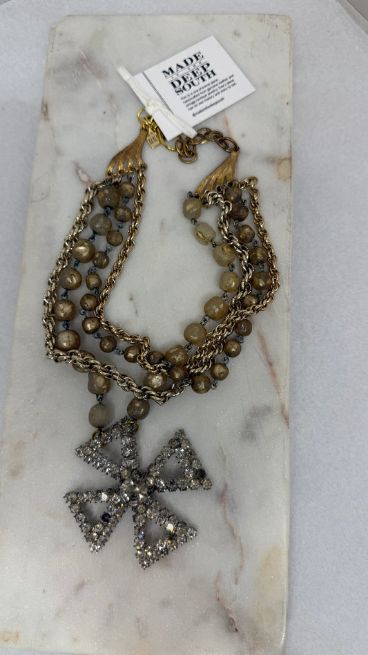 Made layered cross necklace