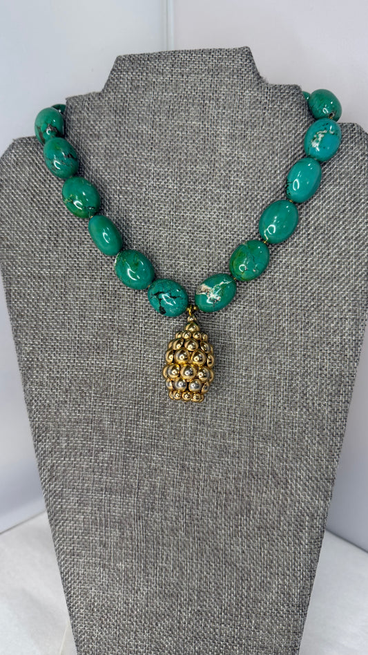 MADE- gold bead turquoise necklace