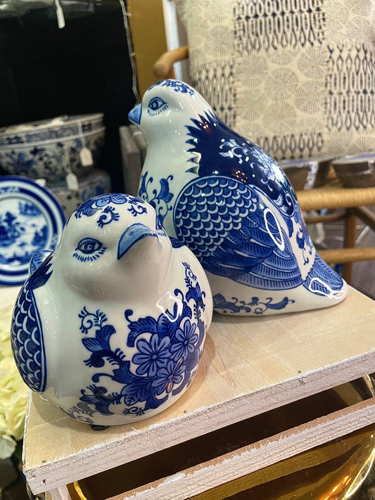Blue & White Floral Bird Set