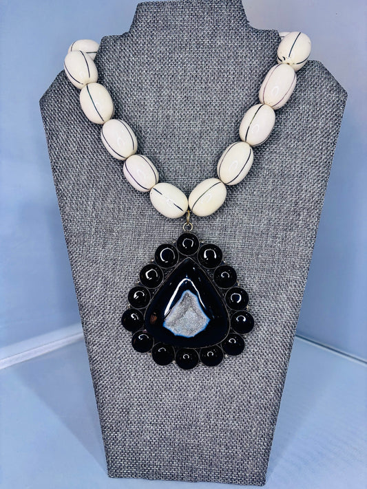 MADE-Druzy Quartz and Black Onyx Necklace