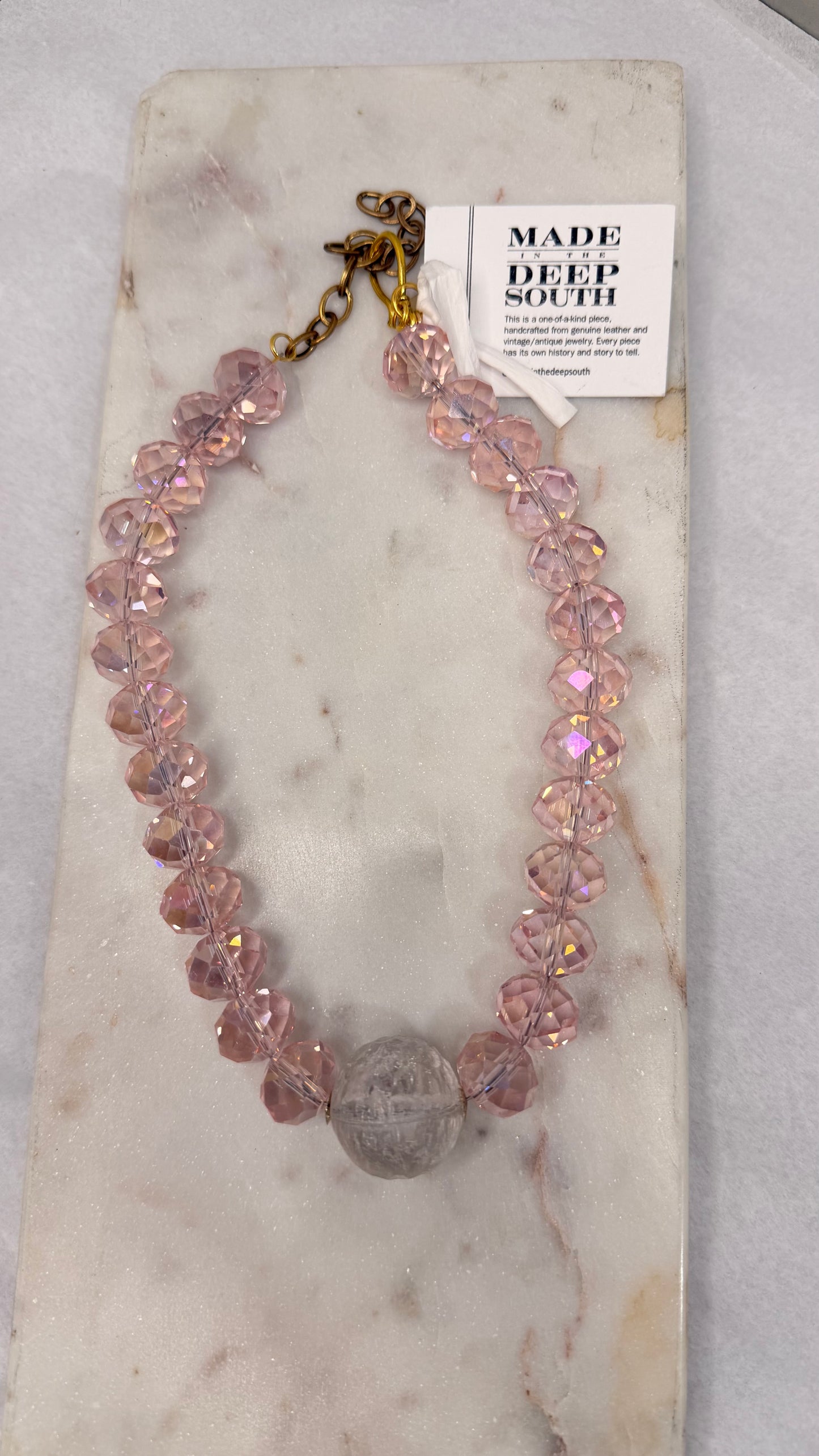 Made pink bead necklace