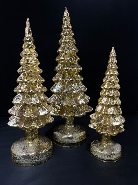 Gold Light Up Christmas Trees Set/3