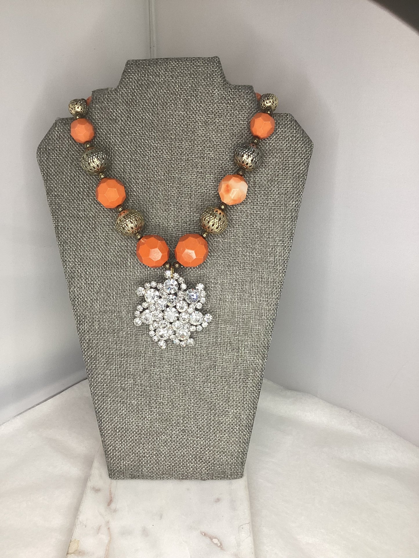 Made 1970s orange bead necklace