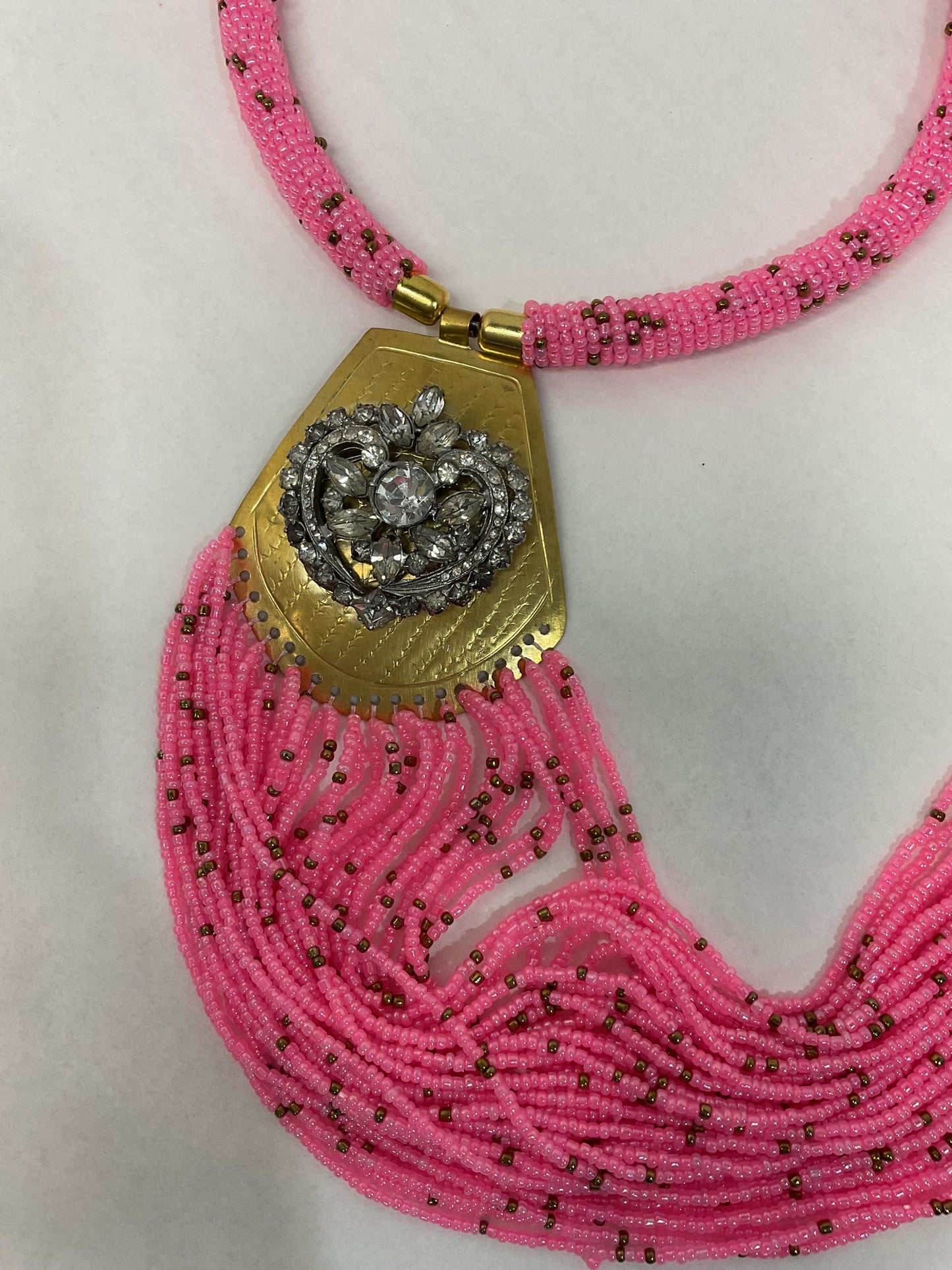 Made pink fringe necklace