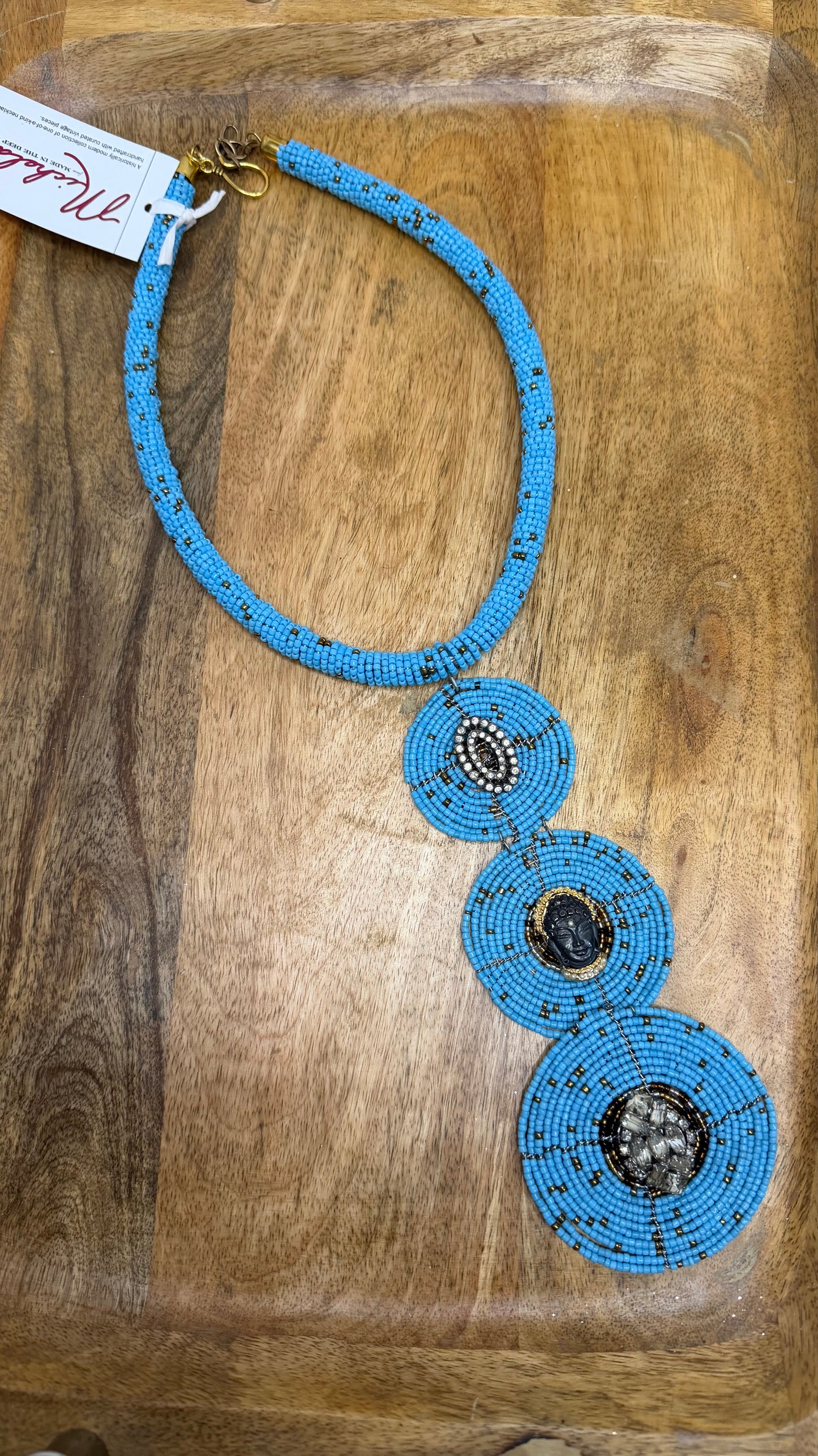 Made triple blue necklace