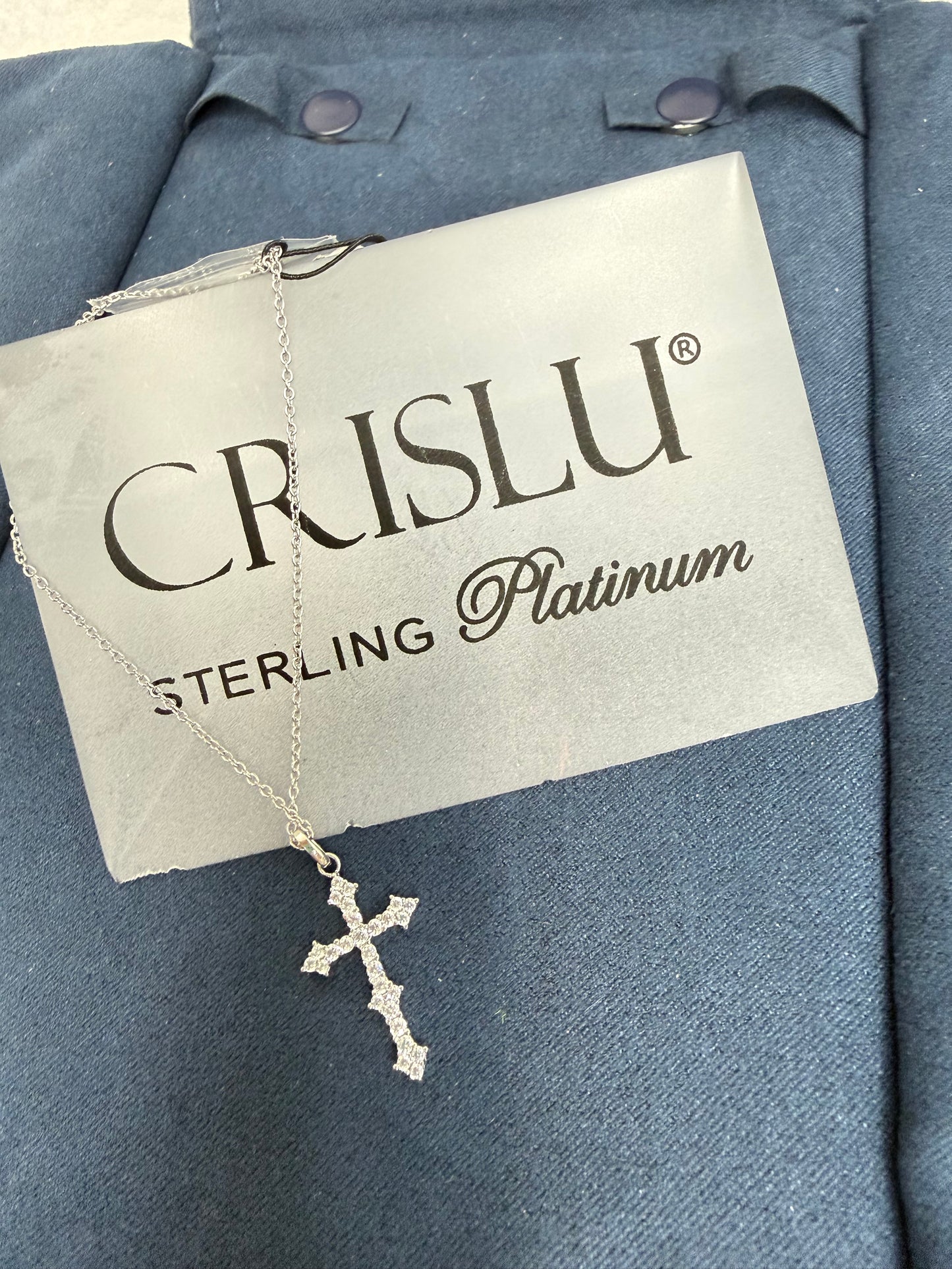 Crislu cross sterling platinum necklace