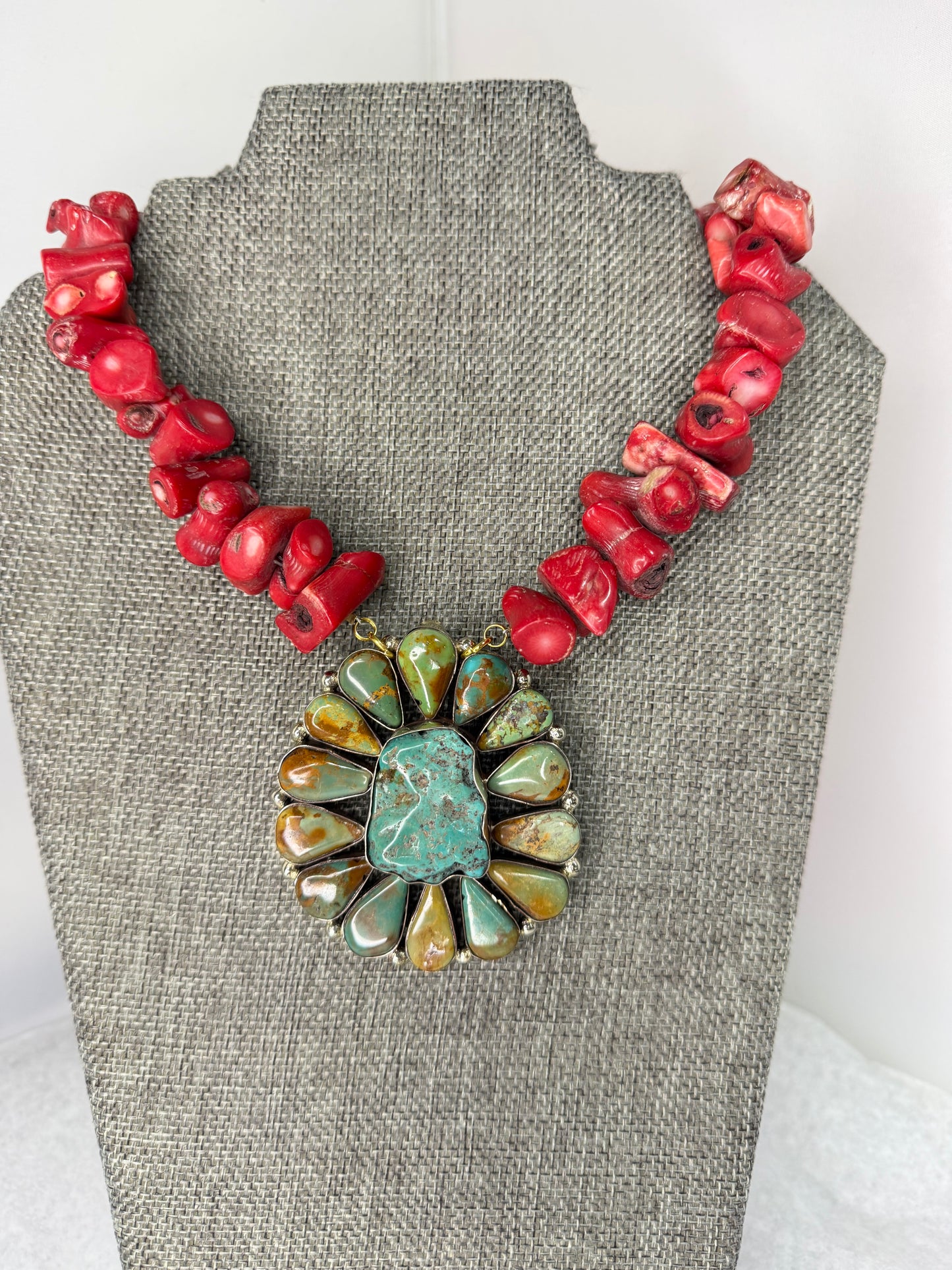 Made red and turquoise necklace
