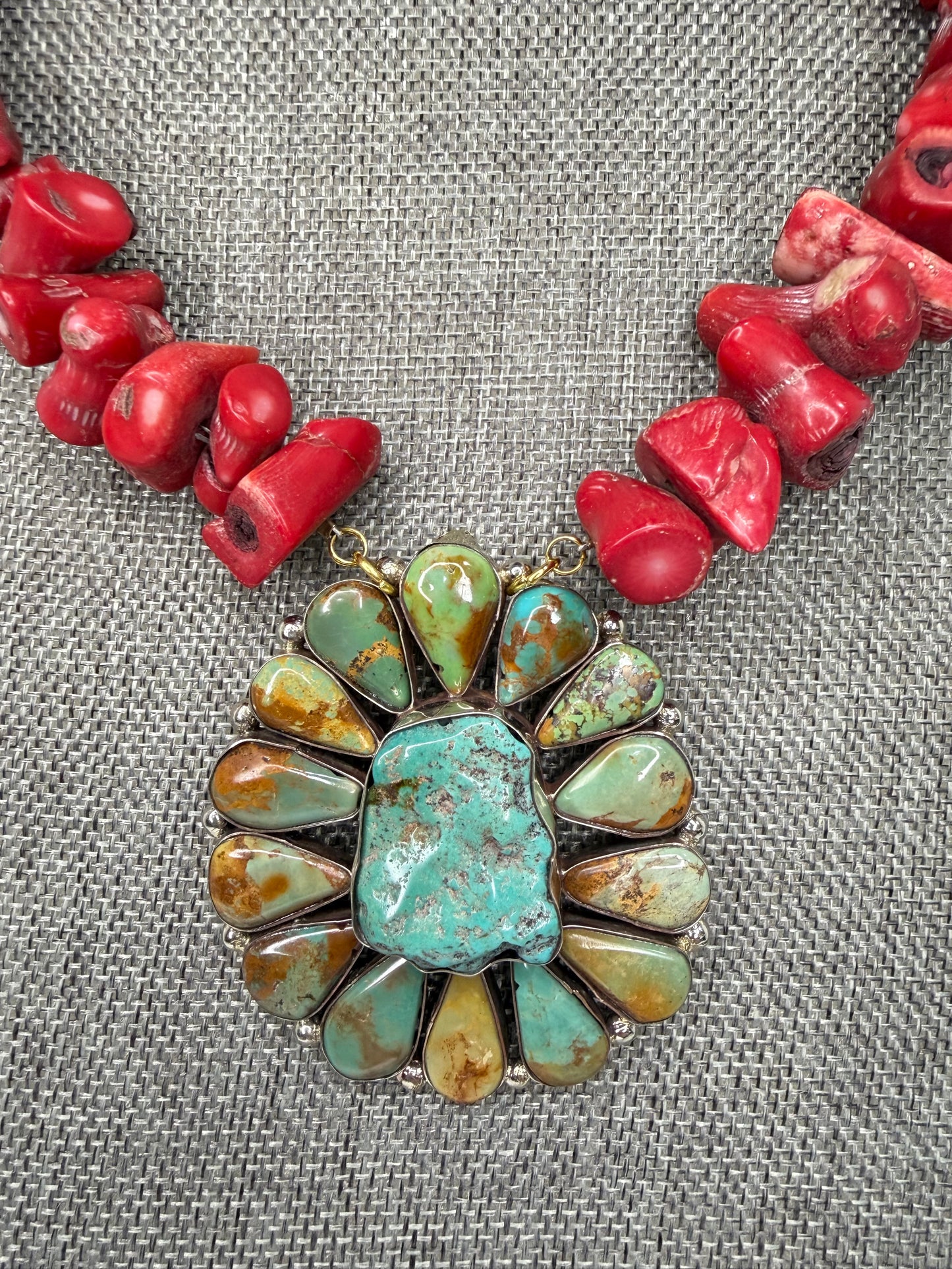 Made red and turquoise necklace