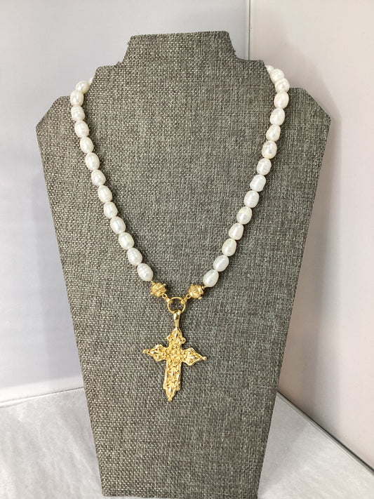 Susan Shaw- Gold Cross & Freshwater Pearls