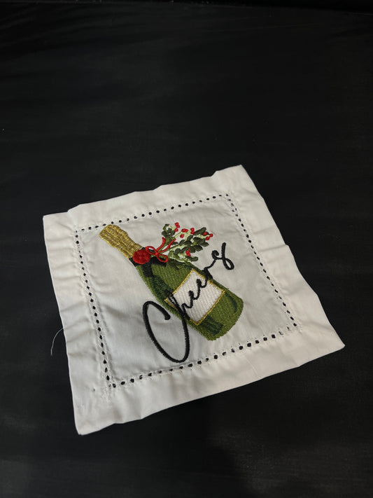 “Cheers” Embroidered Cocktail Napkins Set/4