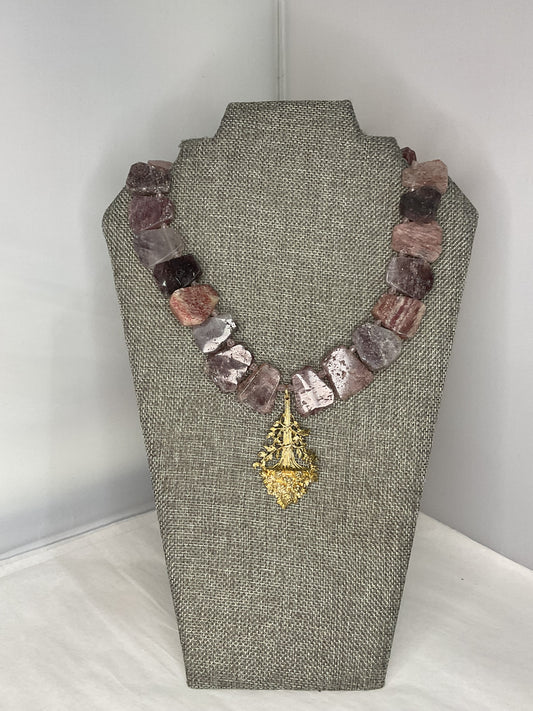 Made strawberry quartz necklace