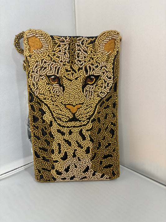 Cheetah Beaded Cell Phone Crossbody