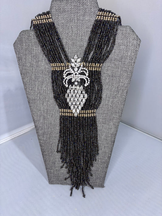 MADE-Long Black Beaded Necklace