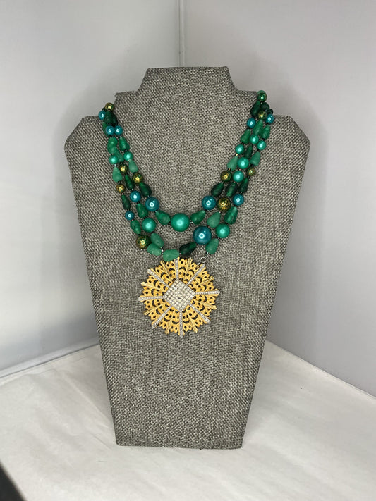 Made green bead necklace