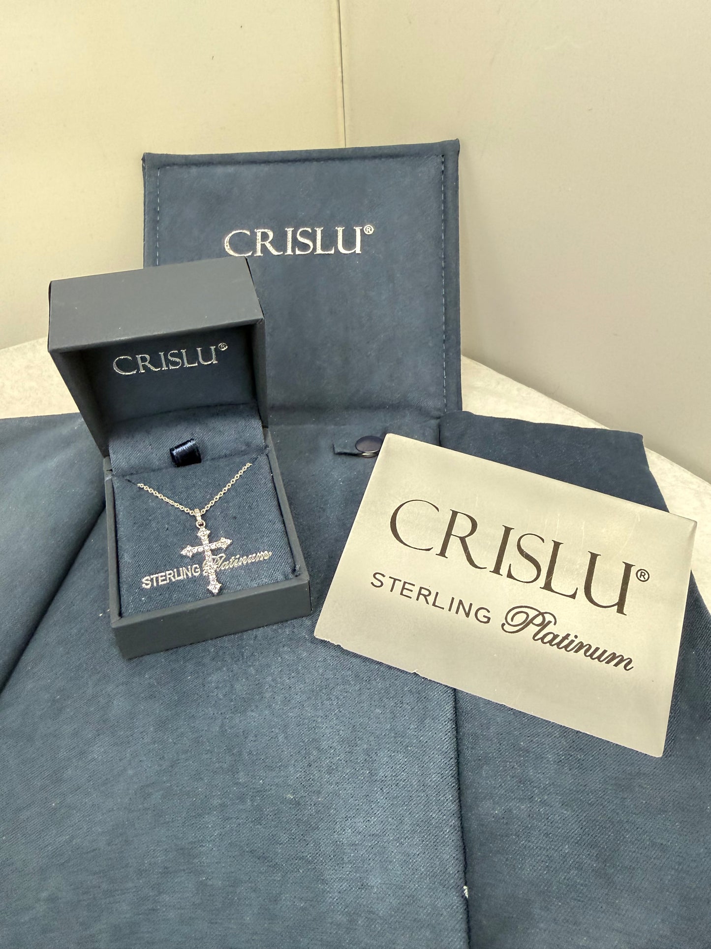 Crislu cross sterling platinum necklace