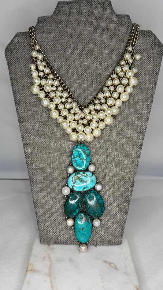 Made- turquoise and Pearl necklace