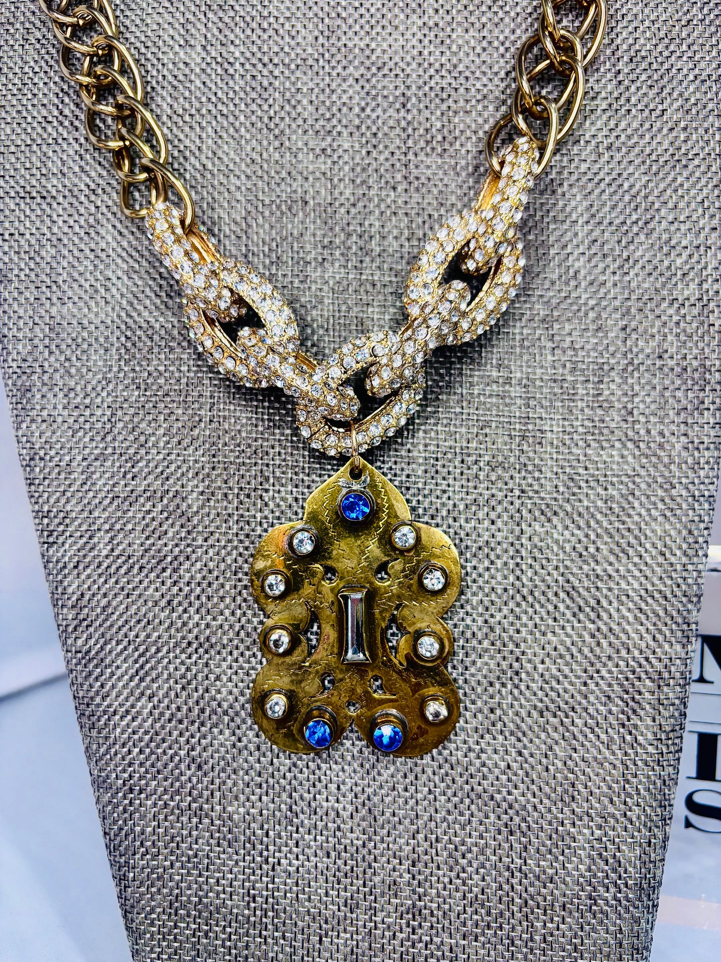 MADE-Blue & Rhinestone Pendant Necklace