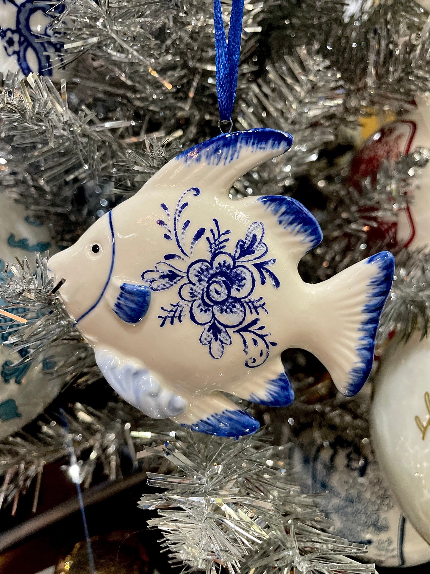 Porcelain Blue & White Fish Ornament