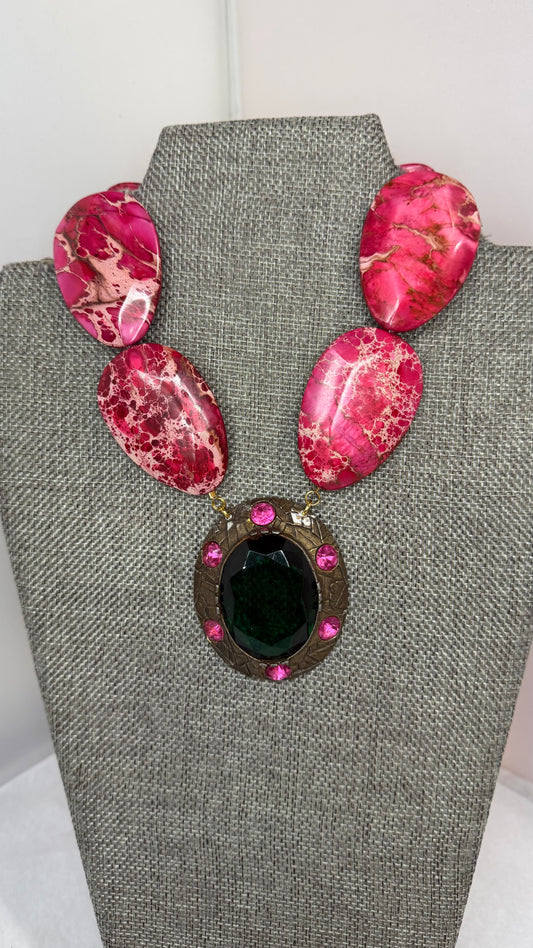 Made pink jasper necklace