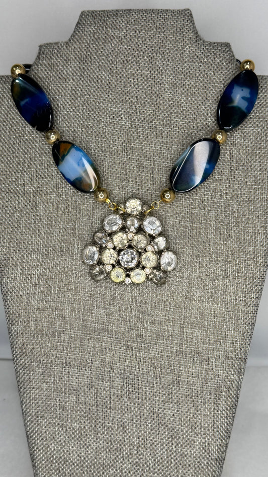 Made- blue and black agate necklace
