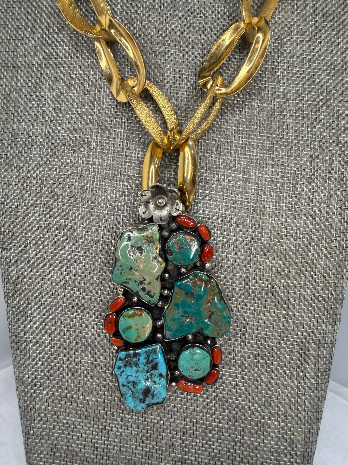 Made 1970s turquoise and coral necklace