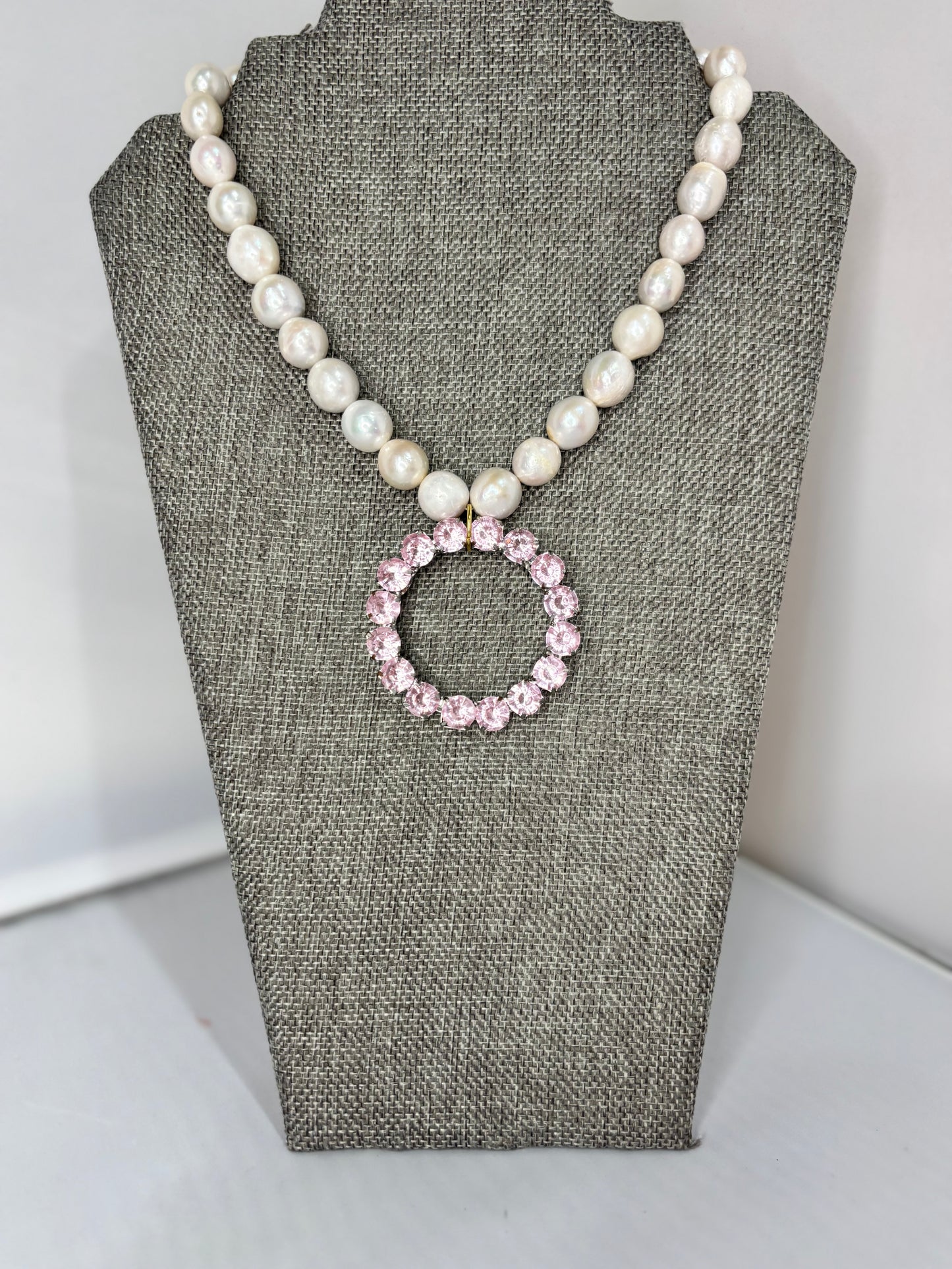 MADE- Pink Rhinestone & Baroque Pearl Necklace