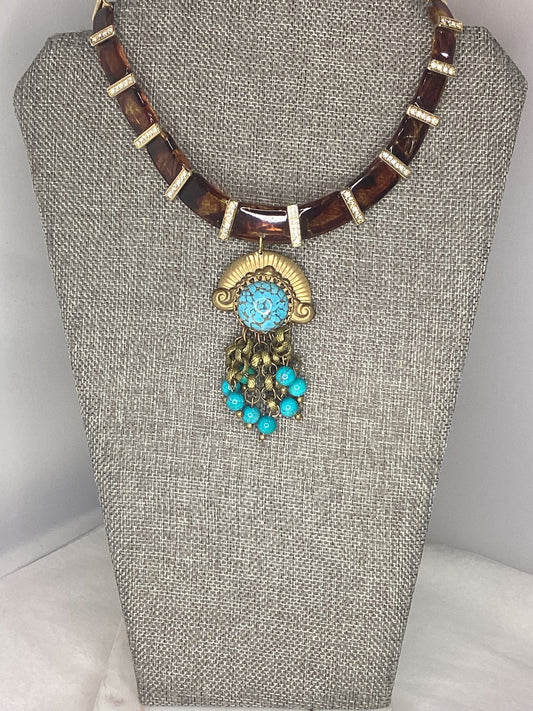 Made- 1920s turquoise pendant necklace