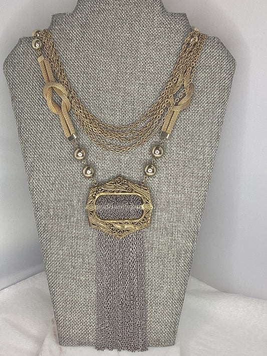 Made buckle fringe necklace