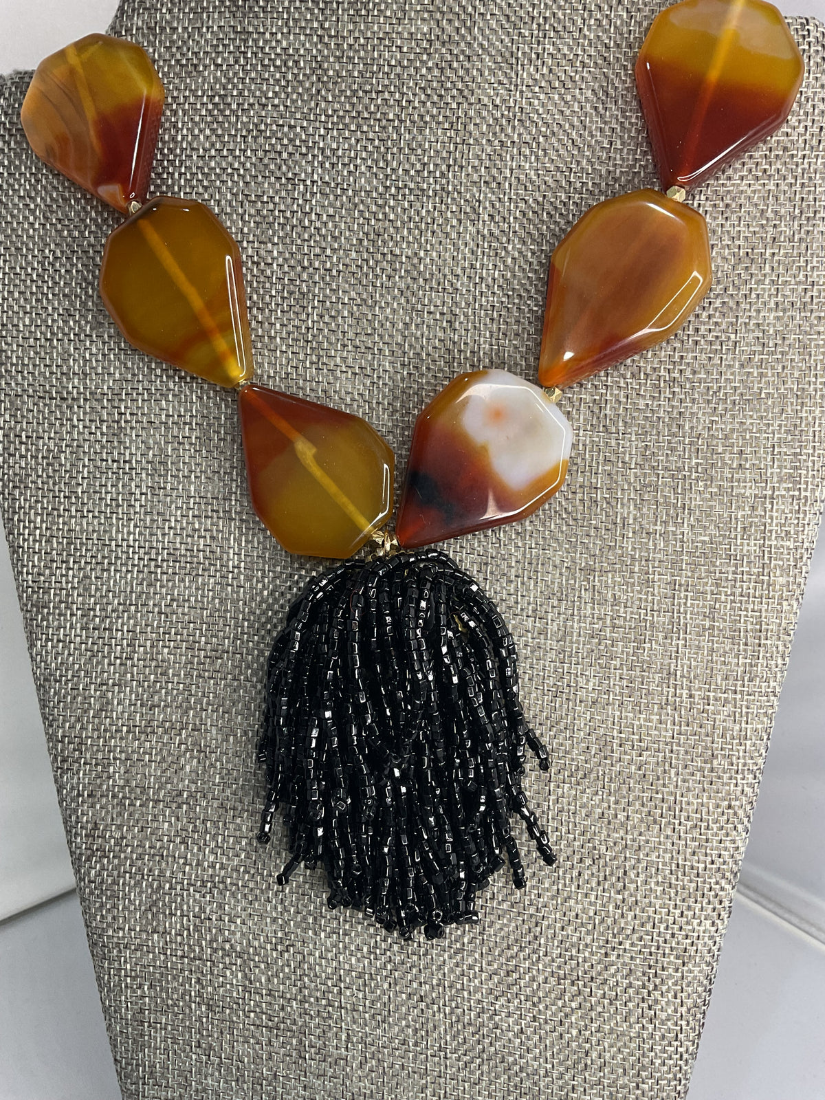 Made black fringe necklace