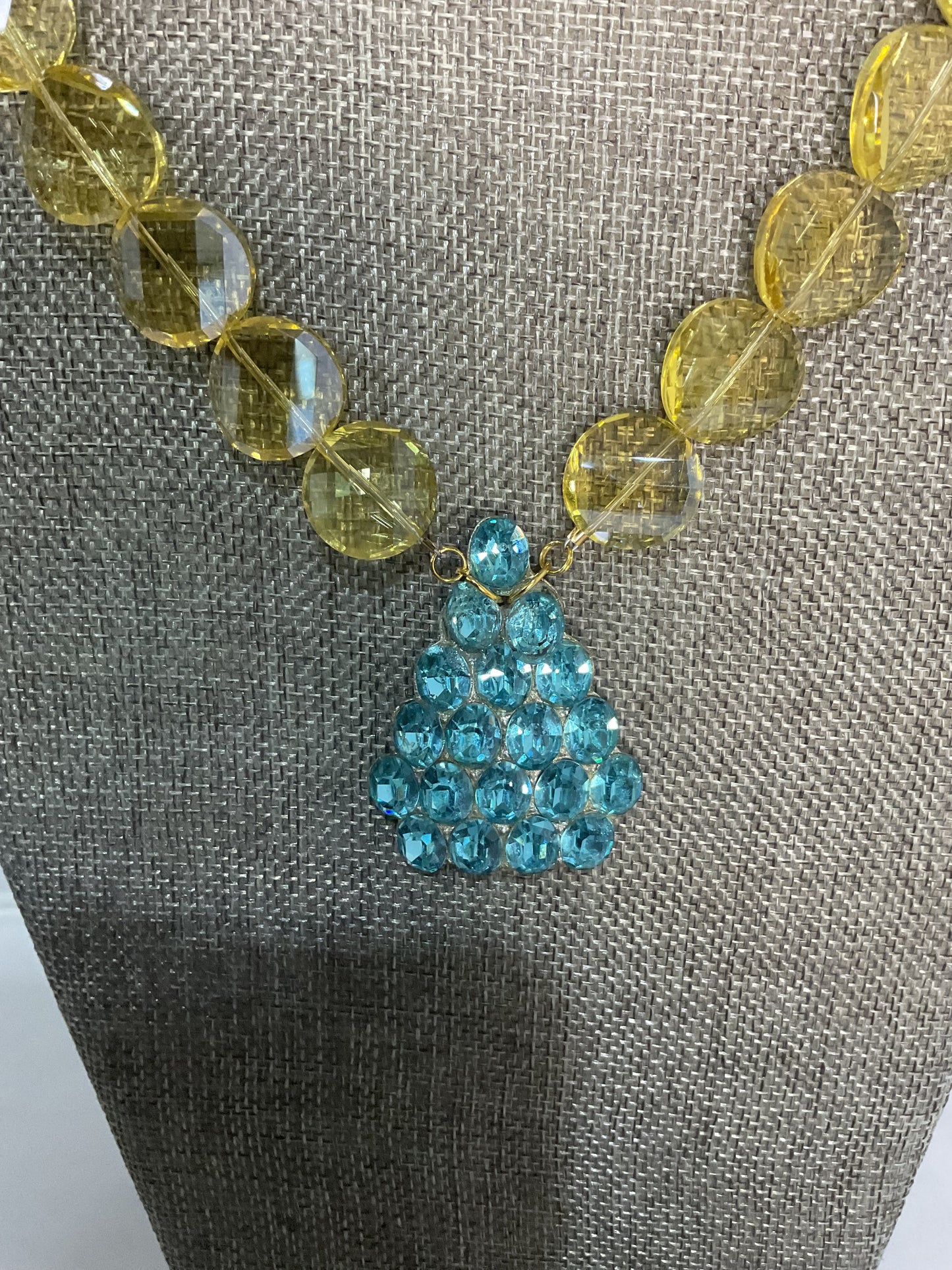 Made yellow glass bead necklace