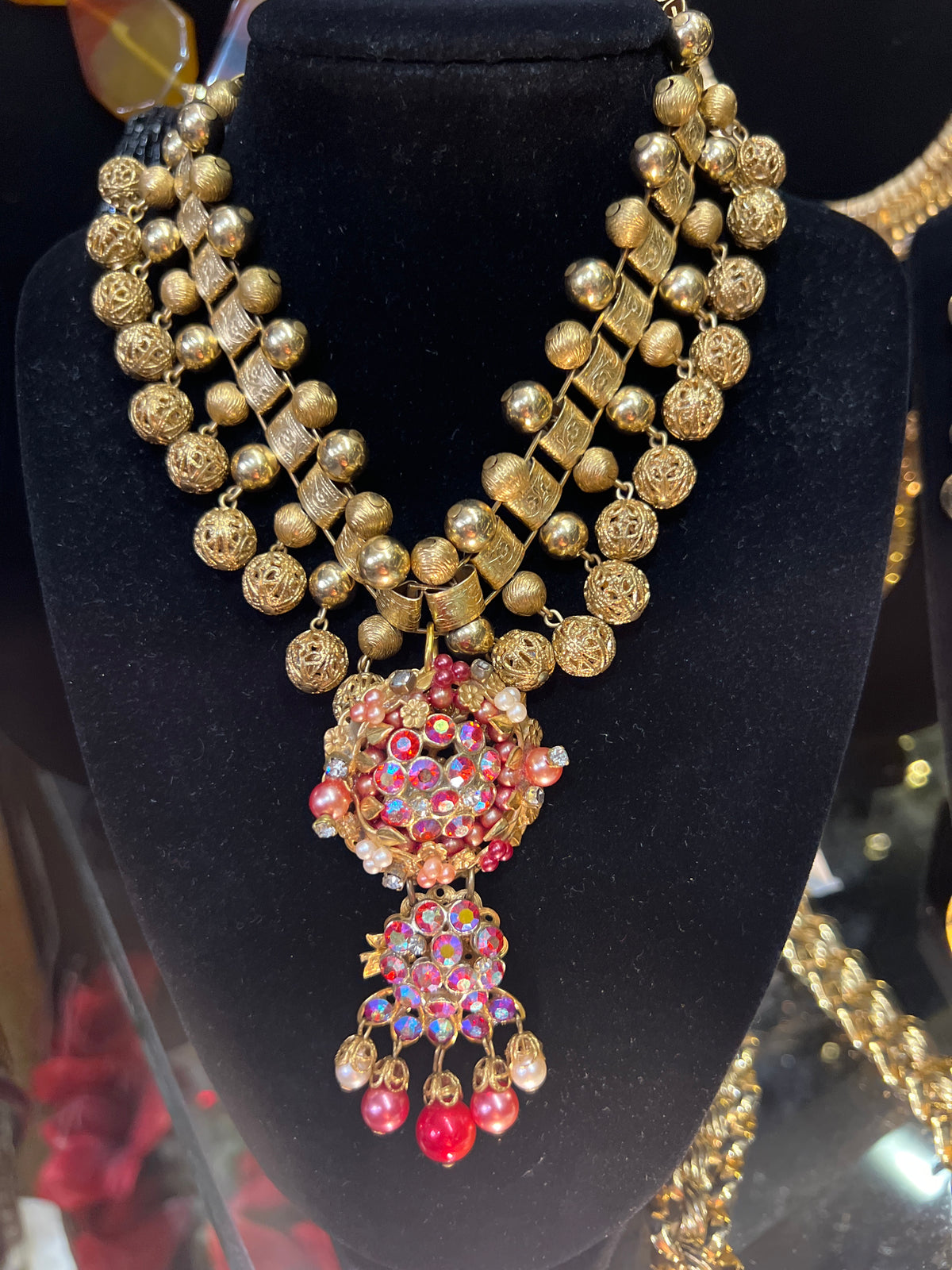 Made red and pink necklace