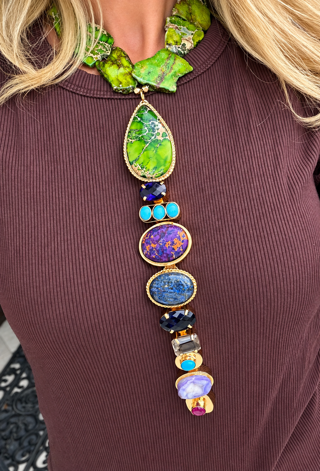 Made green gemstone necklace