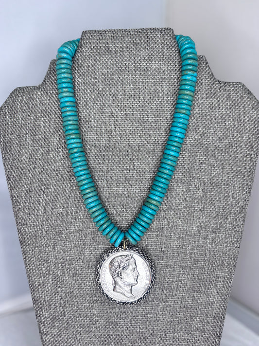 MADE- Napoleon Coin & Turquoise Necklace