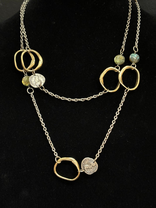 Mixed Metal Layered Coin Necklace