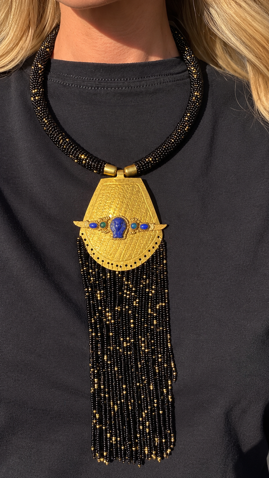 Made 1800 bar brooch￼ long black necklace