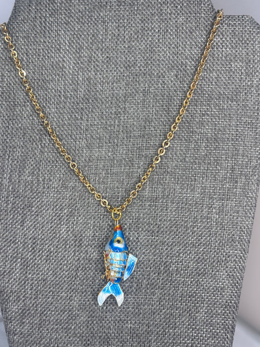 MADE-1960's Cloisonné Fish Pendant Necklace