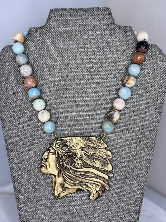 MADE- Indian Head & Amazonite Necklace