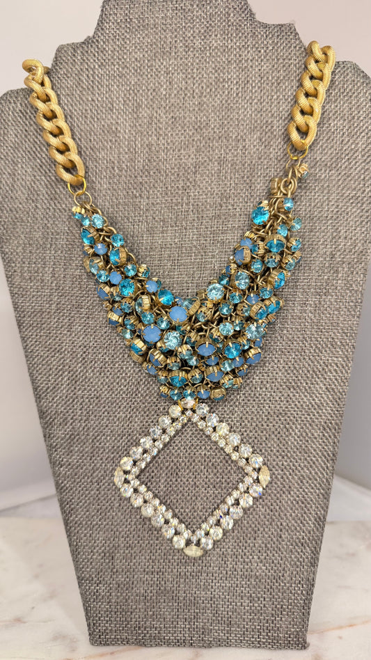 Made blue cluster necklace