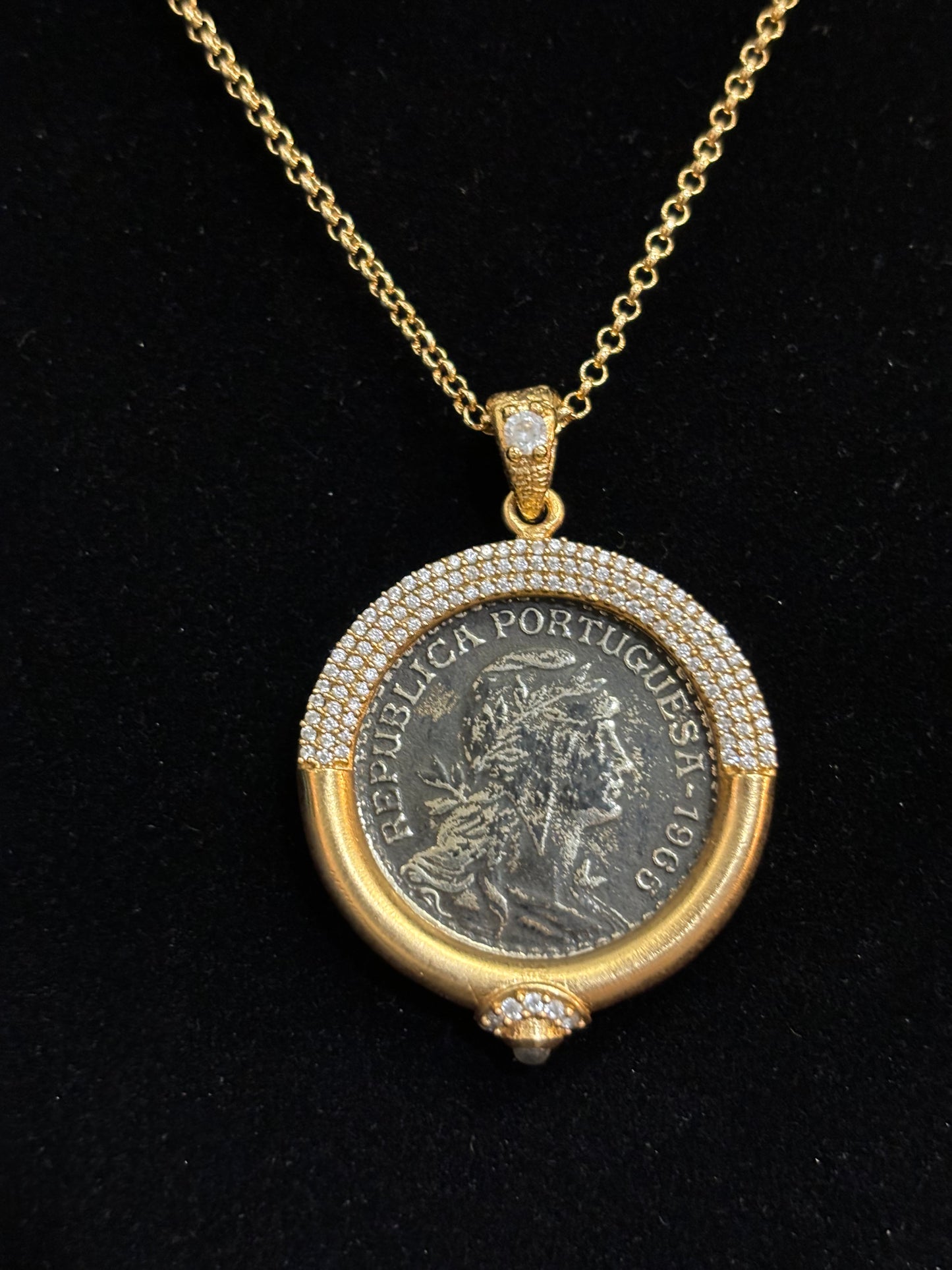 1965 Portugal Coin/Crystal Necklace