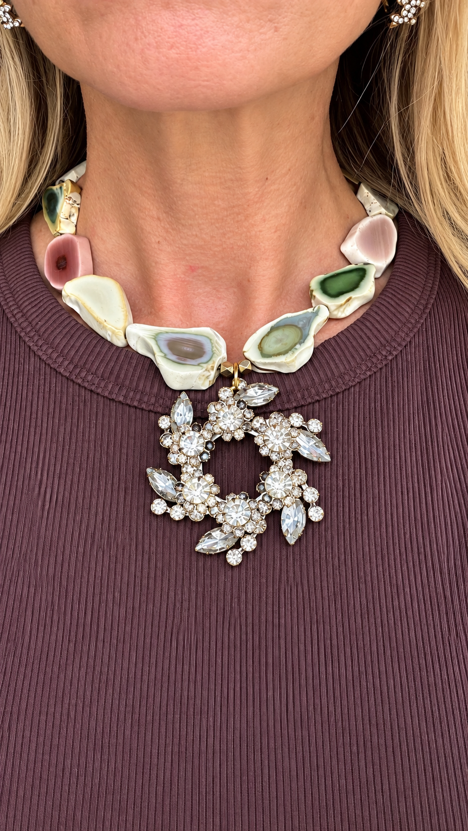Made 1960s agate bead necklace