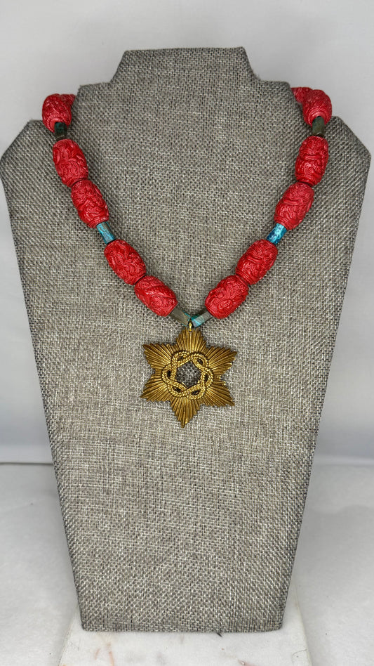 Made- red and turquoise necklace