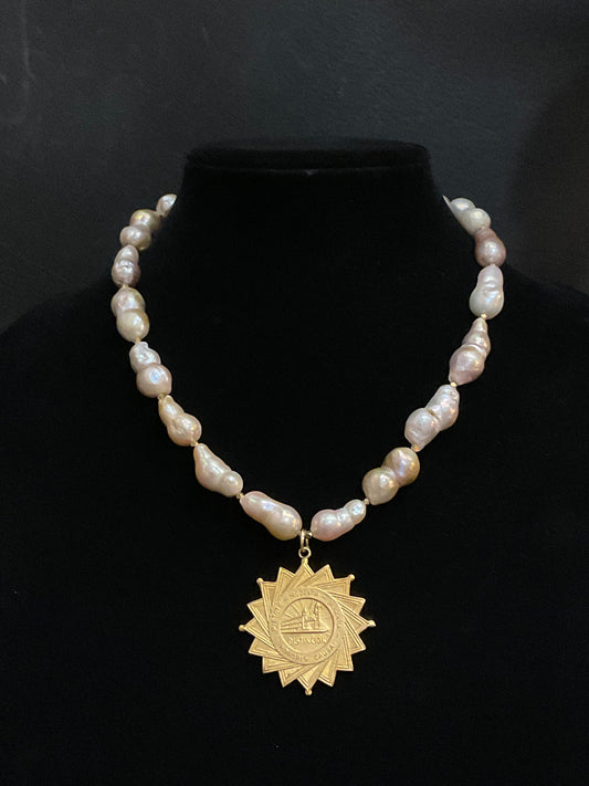 MADE - Pink Baroque Necklace with Medal