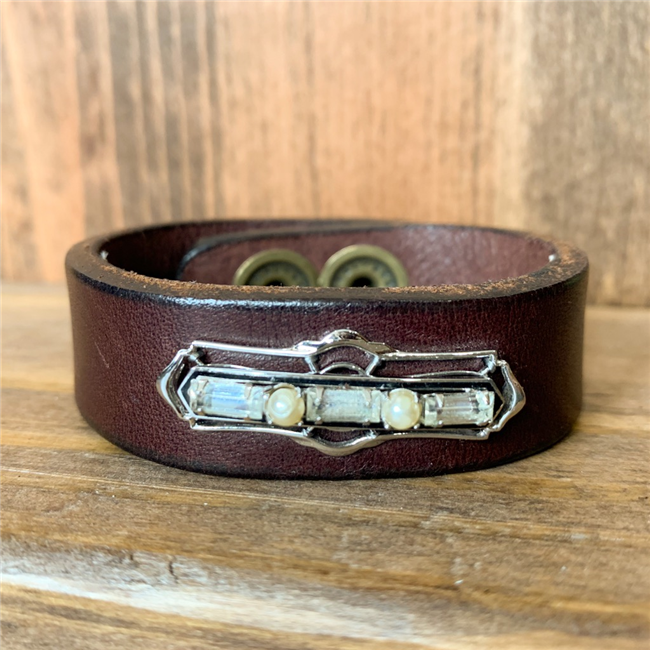 MADE - Brown Leather Cuff with Bar Pin