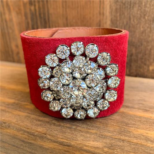 MADE- Red Velvet Cuff with Round Brooch