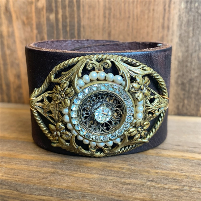 MADE - Brown Cuff with Nouveau Brooch