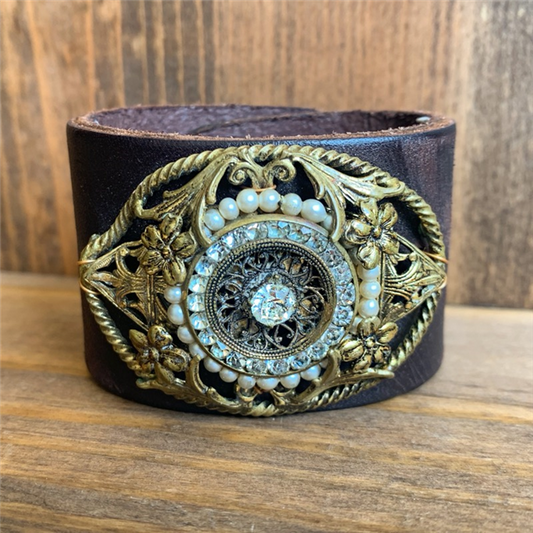 MADE - Brown Cuff with Nouveau Brooch