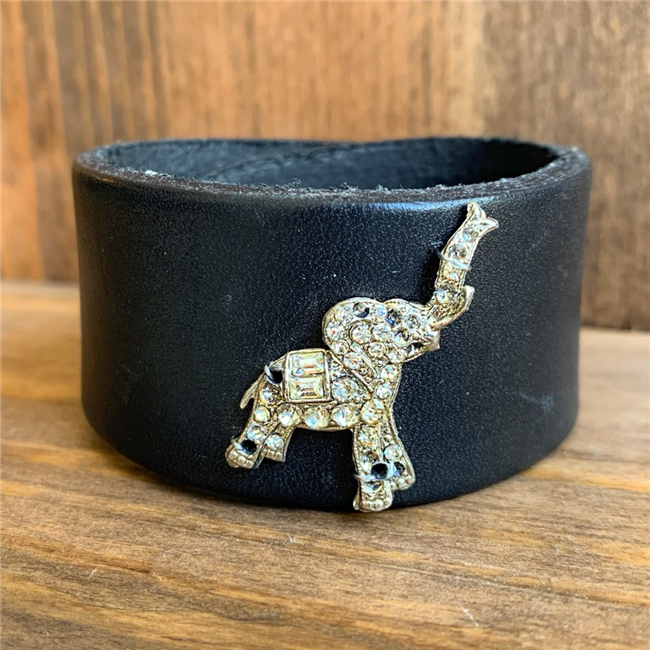 MADE - Black Leather Elephant Cuff