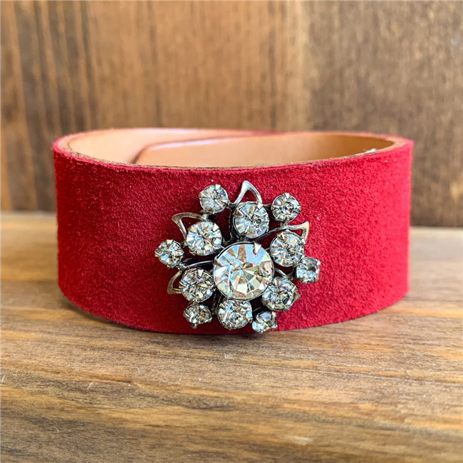 MADE - Red Suede Cuff with Rhinestone Earring