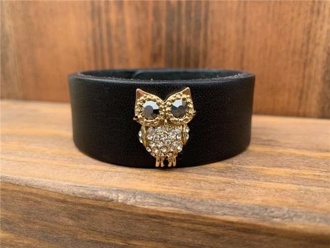 MADE - Black Leather Cuff with Owl Earring