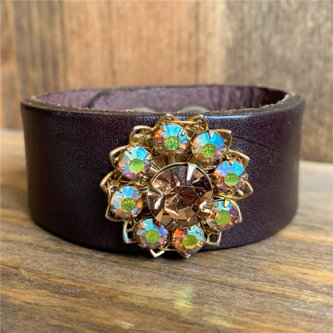 MADE - Brown Leather Cuff with Beautiful Stones